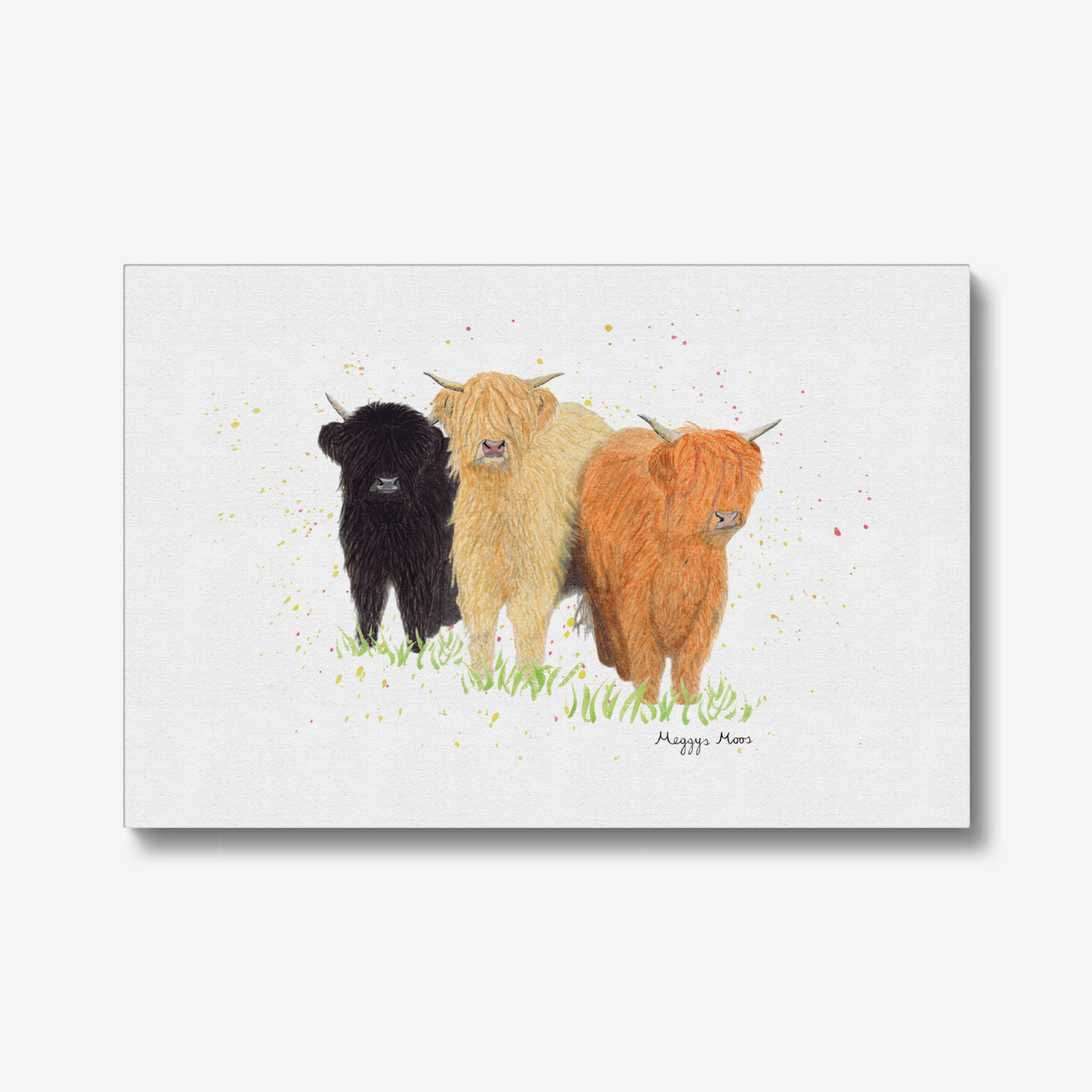 The Three Moosketeers canvas print, highland cow artwork. Highland cow gifts and homeware.