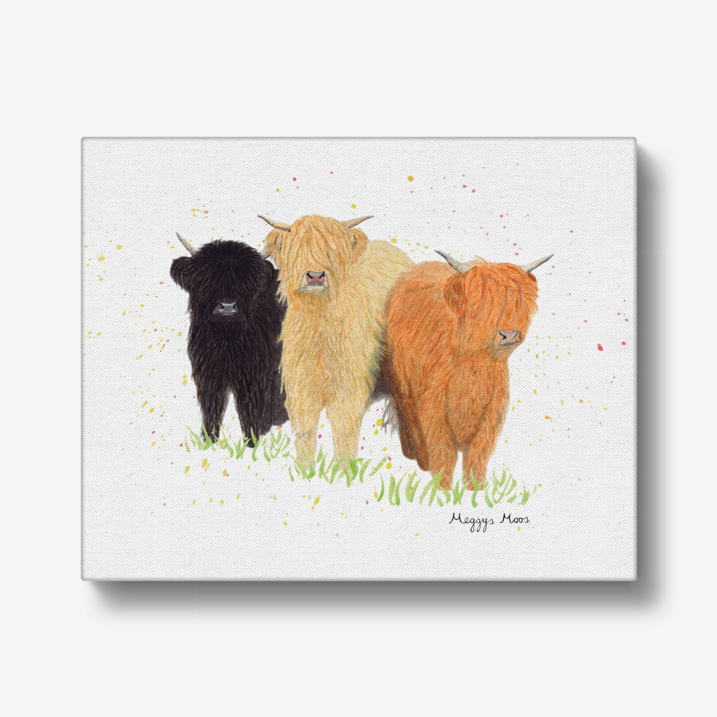 The Three Moosketeers canvas print, highland cow artwork. Highland cow gifts and homeware.