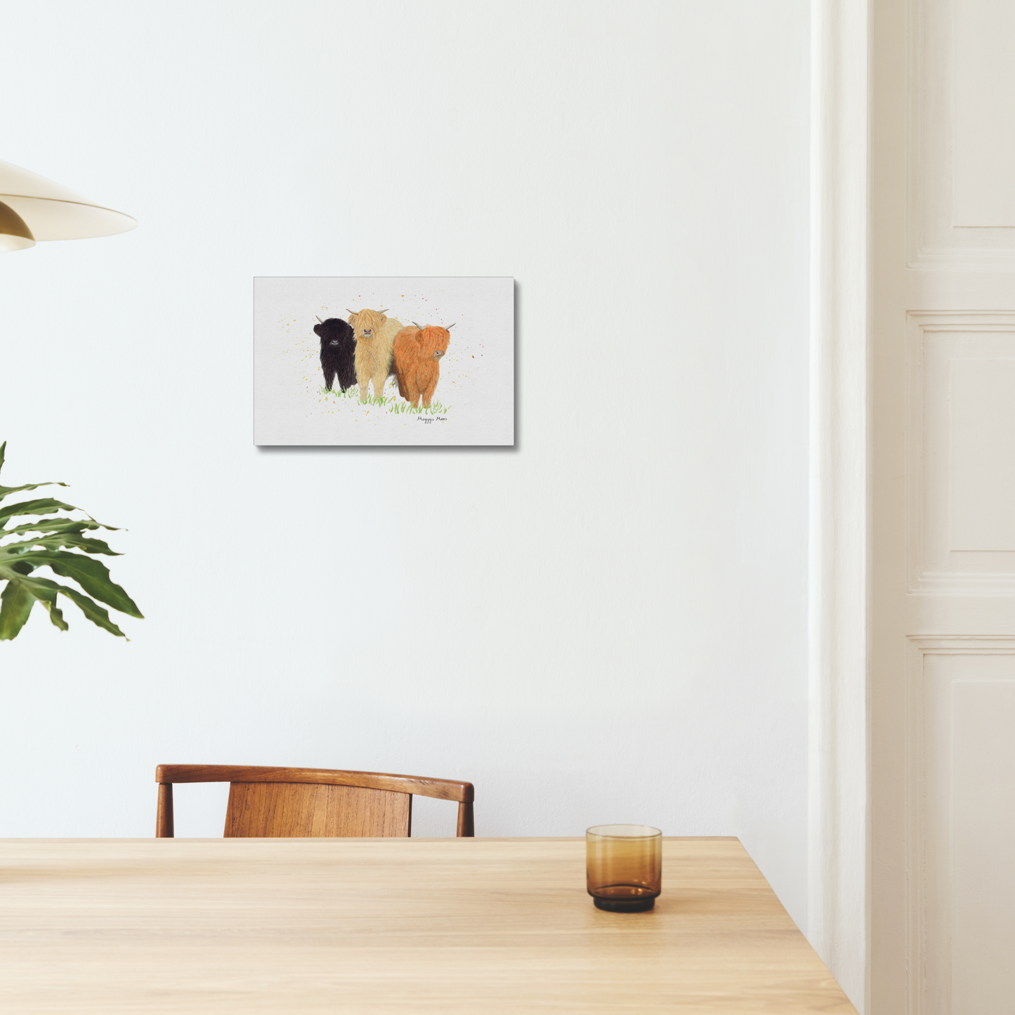 The Three Moosketeers canvas print, highland cow artwork. Highland cow gifts and homeware.