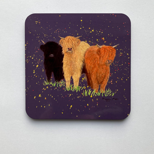 Three Moosketeers Highland Cow Coaster