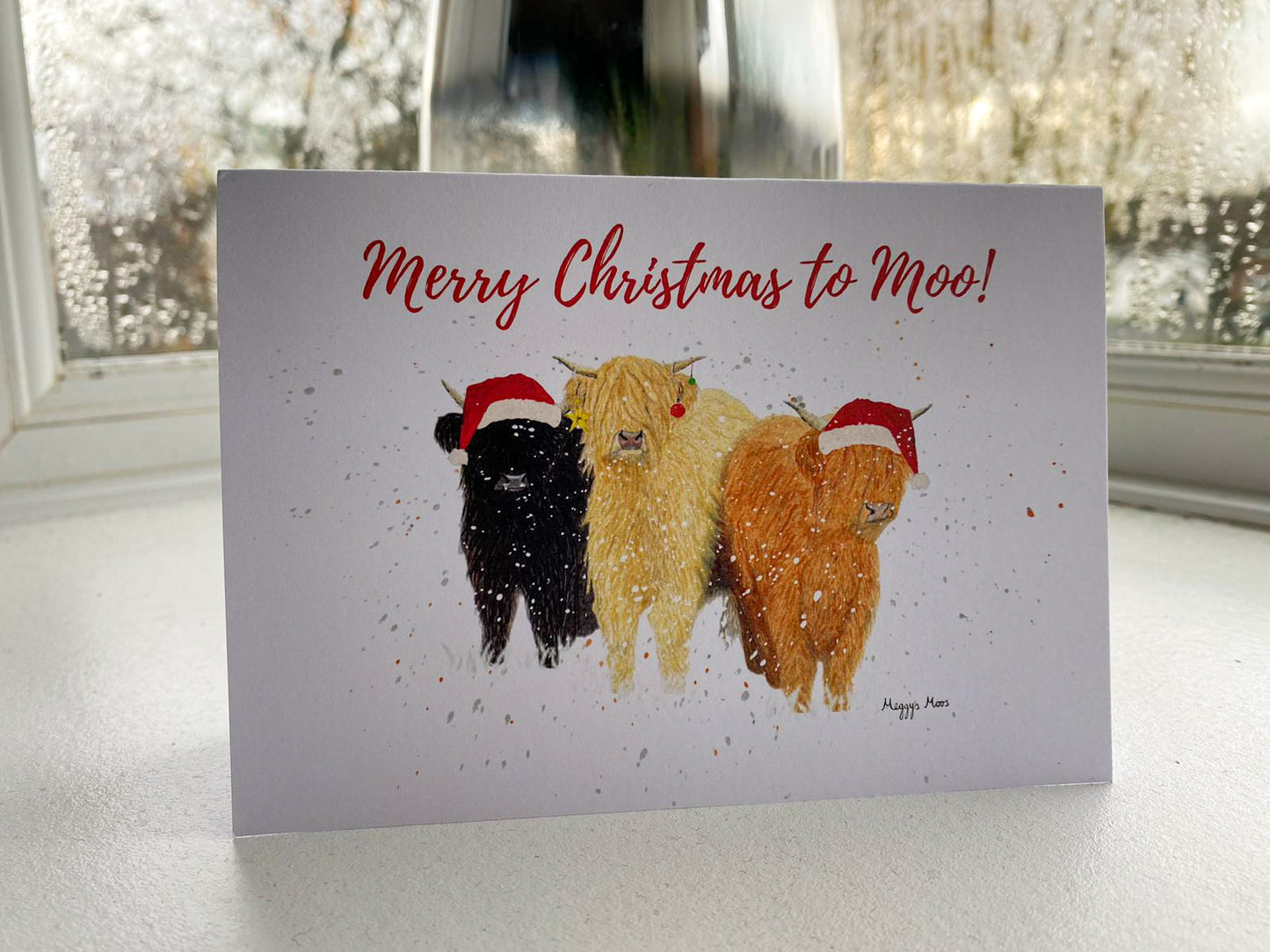 highland cow farm themed christmas card.