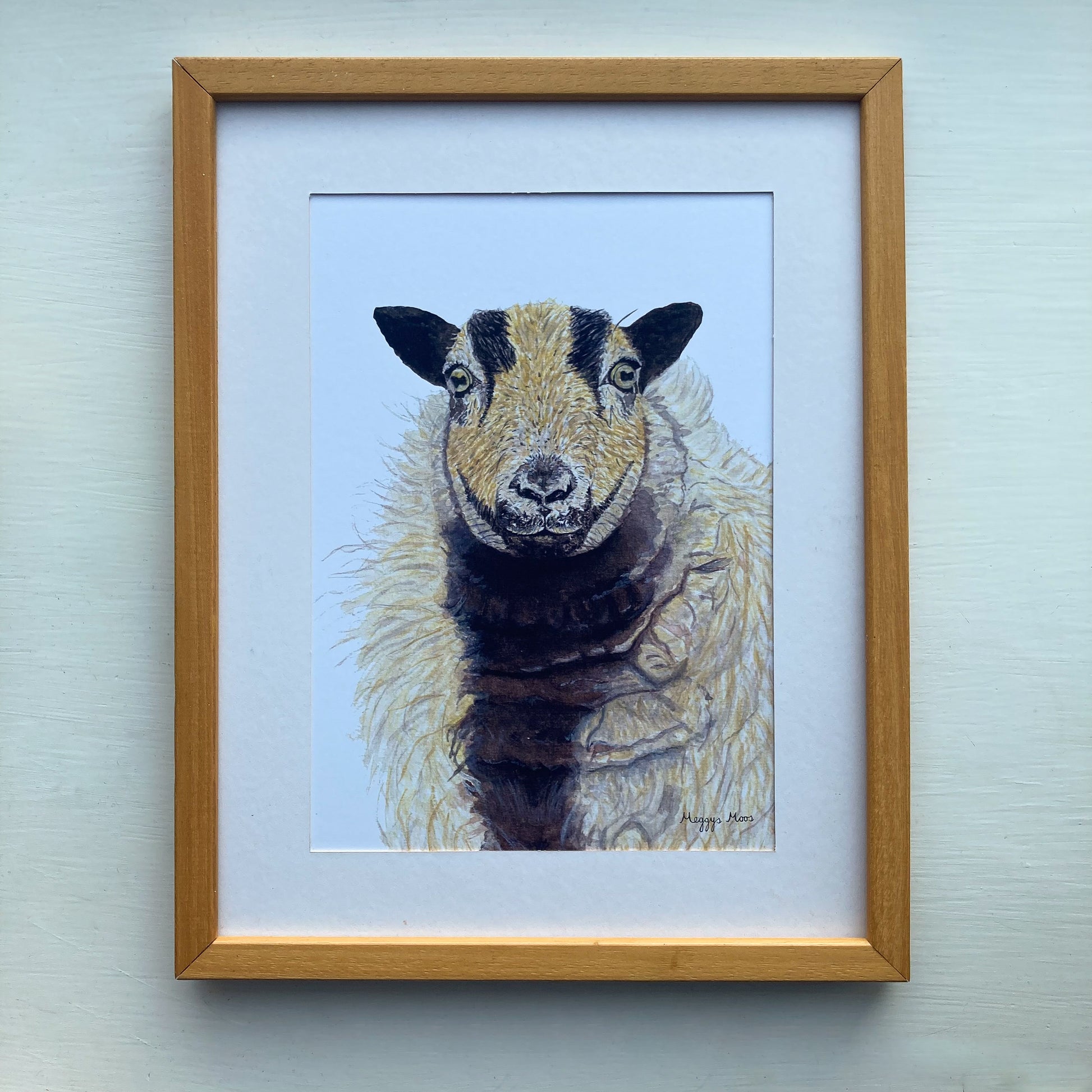 badger face sheep art print, sheep gift