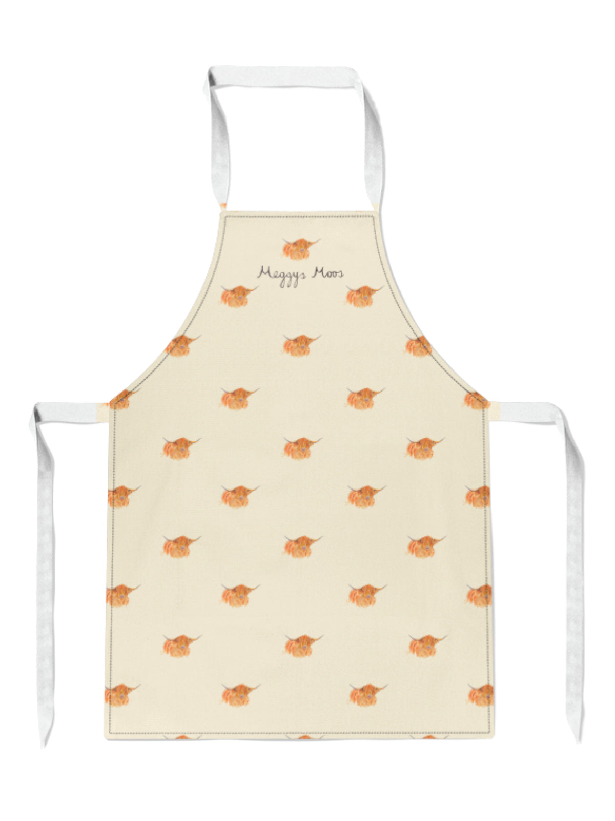 Country highland cow apron. Highland cow gifts or country kitchen and homeware.