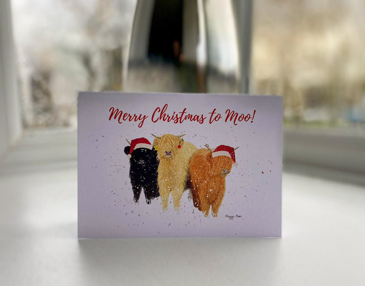 highland cow farm themed christmas card.